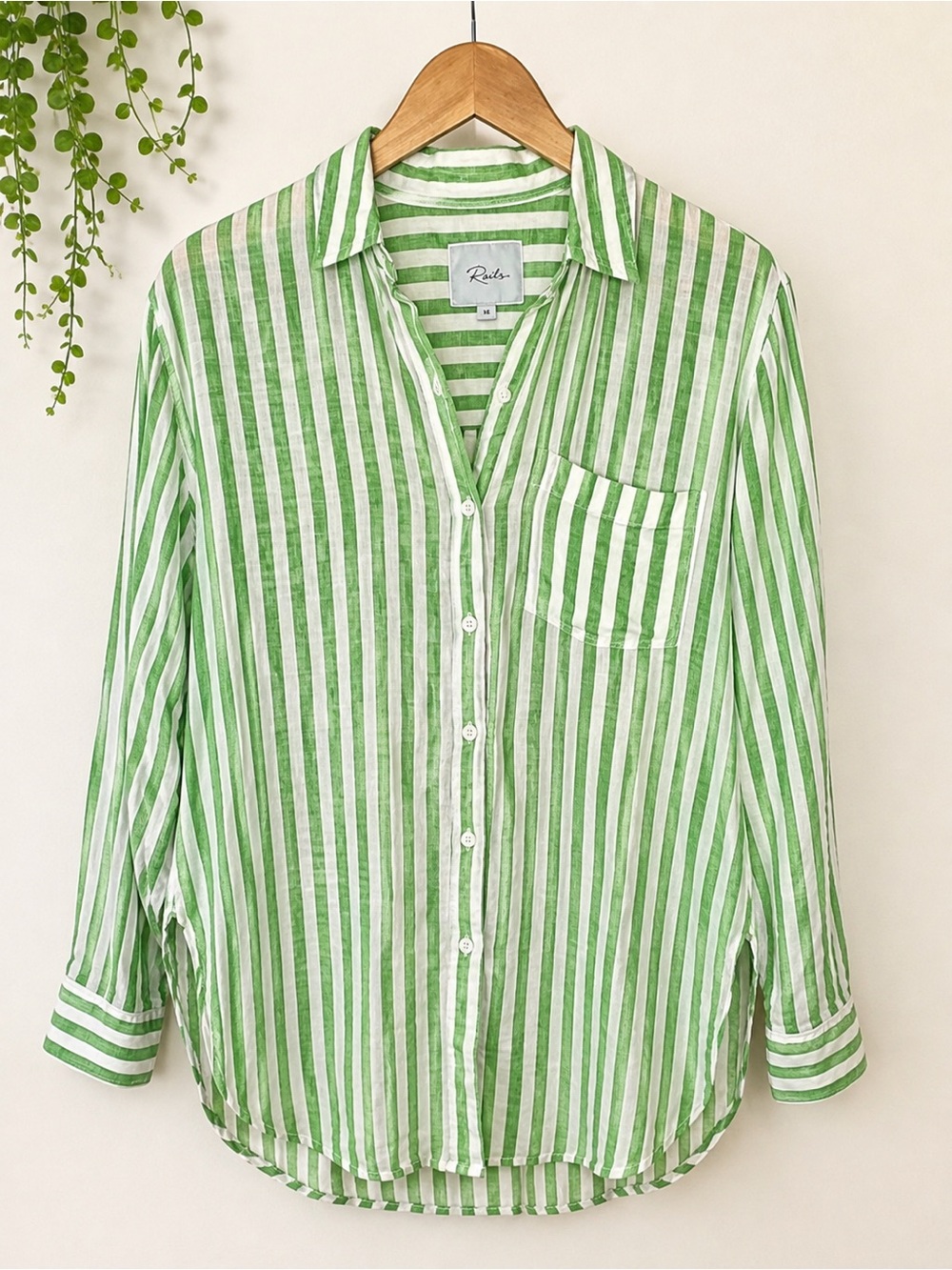 Rails Jaylin Linen Striped Button Down Shirt Size XS Cayman Green Oversized